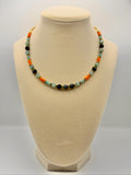 Kambaba Jasper Chain Necklace – 6mm Matte Beads, Turquoise Magnesite & Dark Orange Glass