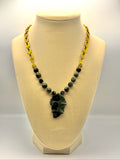 Kambaba Jasper Carved Leaf Pendant Necklace – Gold-Tone Chain & 8mm Kambaba Jasper Beads