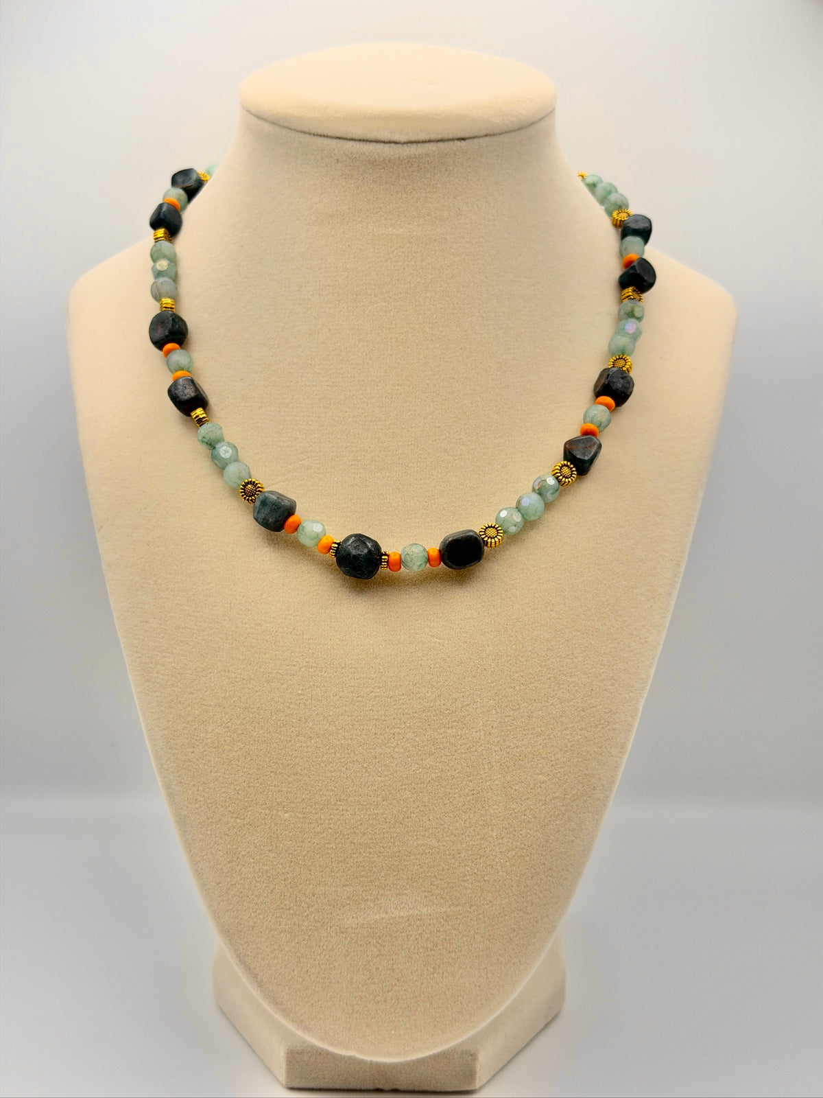 Apatite Nugget & Crystal Necklace – Dark Orange Rondelle Accents