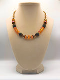 Kambaba Jasper Necklace with 10mm Matte Beads & Fancy Crystal Rondelles