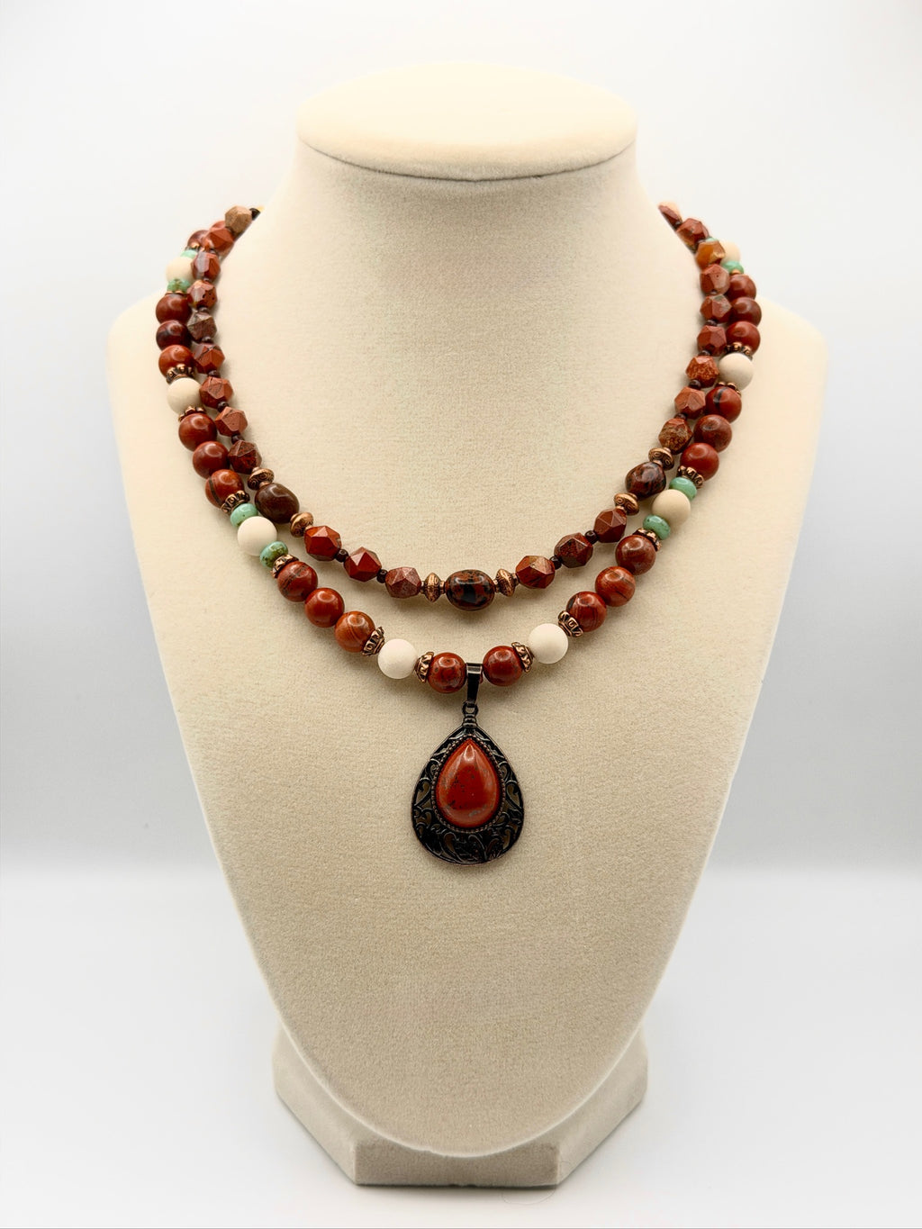Red Rainbow Jasper & Mahogany Obsidian Necklace with Copper Chain