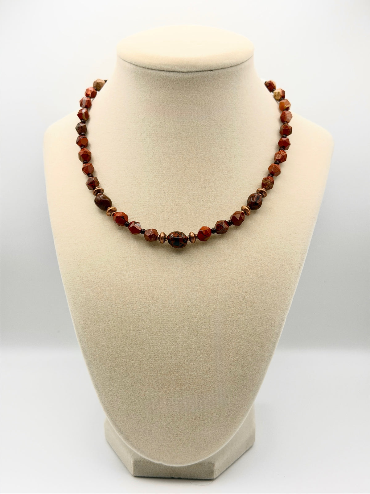 Red Rainbow Jasper & Mahogany Obsidian Necklace with Copper Chain