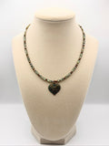 Czech Fire Polish Necklace in Matte Crystal Vitrail Blue with a Patina Heart Charm