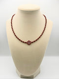 Czech Preciosa Beaded Necklace with Wild Rose Red Opaline with a Platinum Wash Coin Bead Center