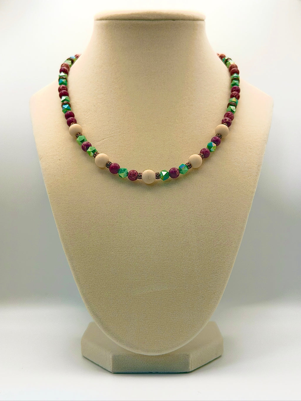 River Stone & Orchid Jasper Necklace with Turquoise Green Sparkle