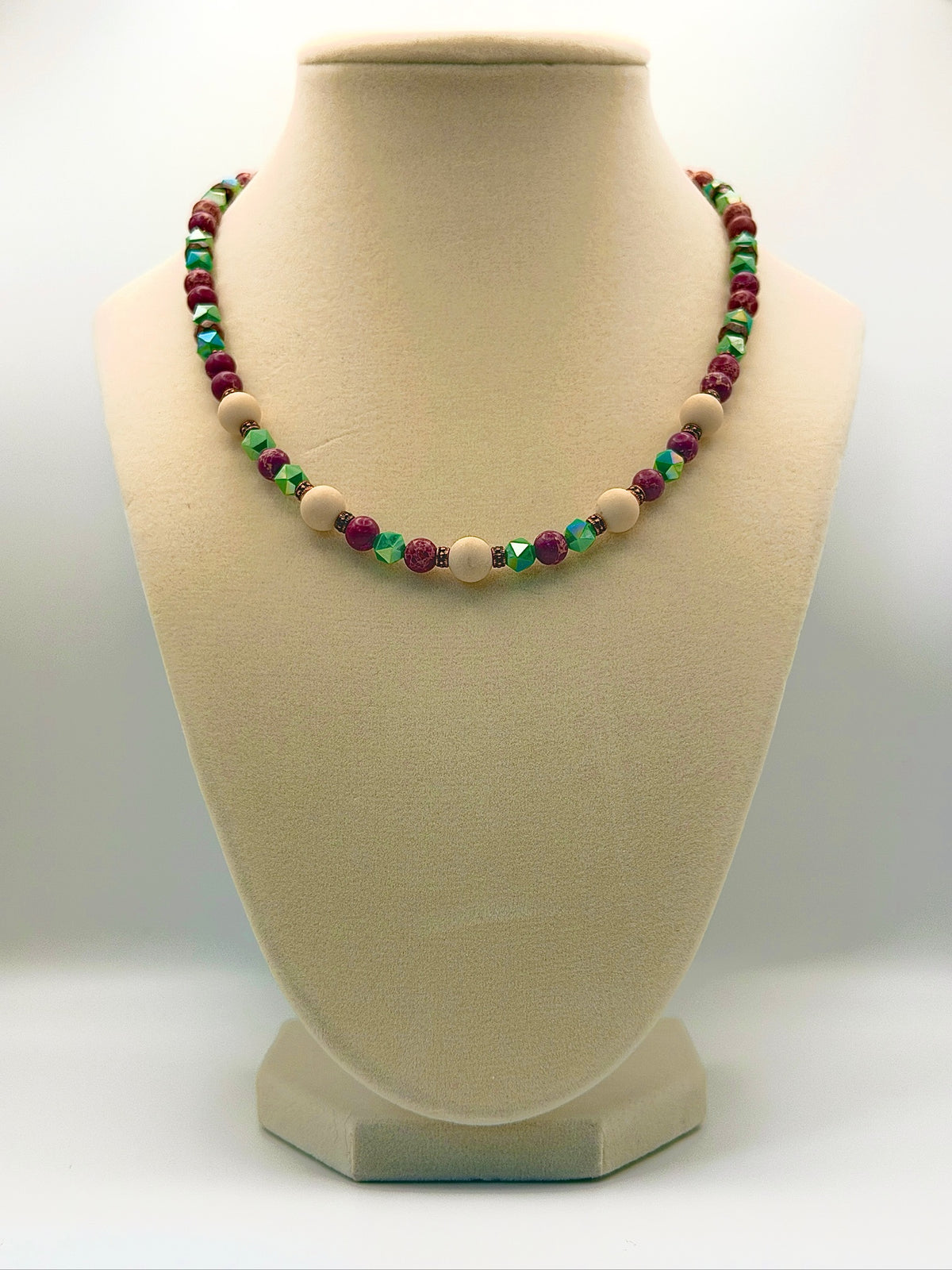 River Stone & Orchid Jasper Necklace with Turquoise Green Sparkle