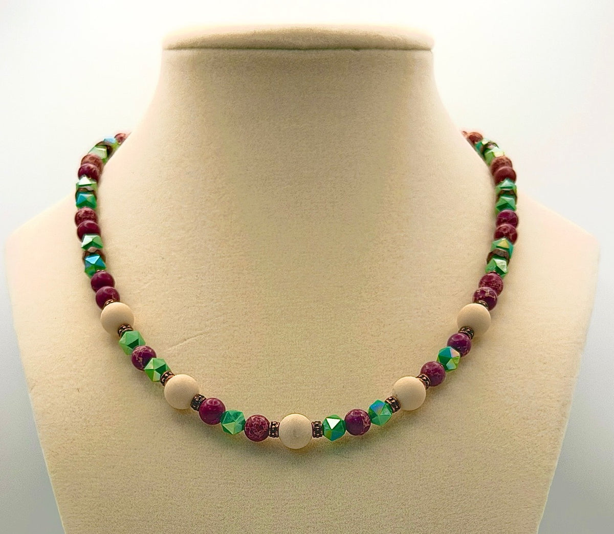 River Stone & Orchid Jasper Necklace with Turquoise Green Sparkle