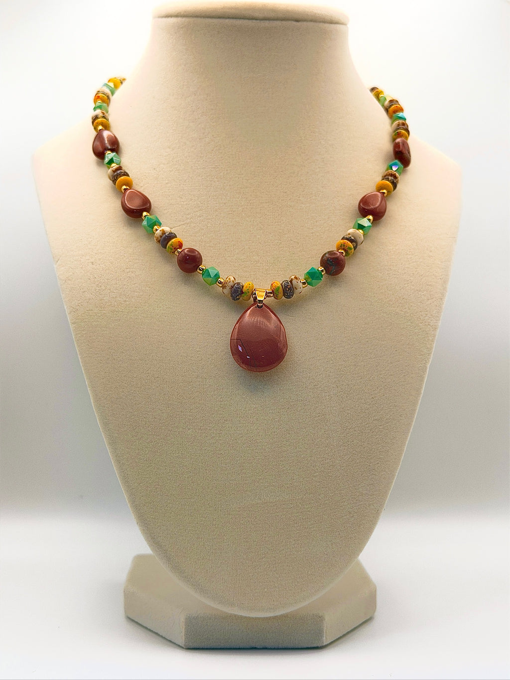 Red Jasper Teardrop Necklace with Turquoise Sparkle