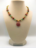 Red Jasper Teardrop Necklace with Turquoise Sparkle