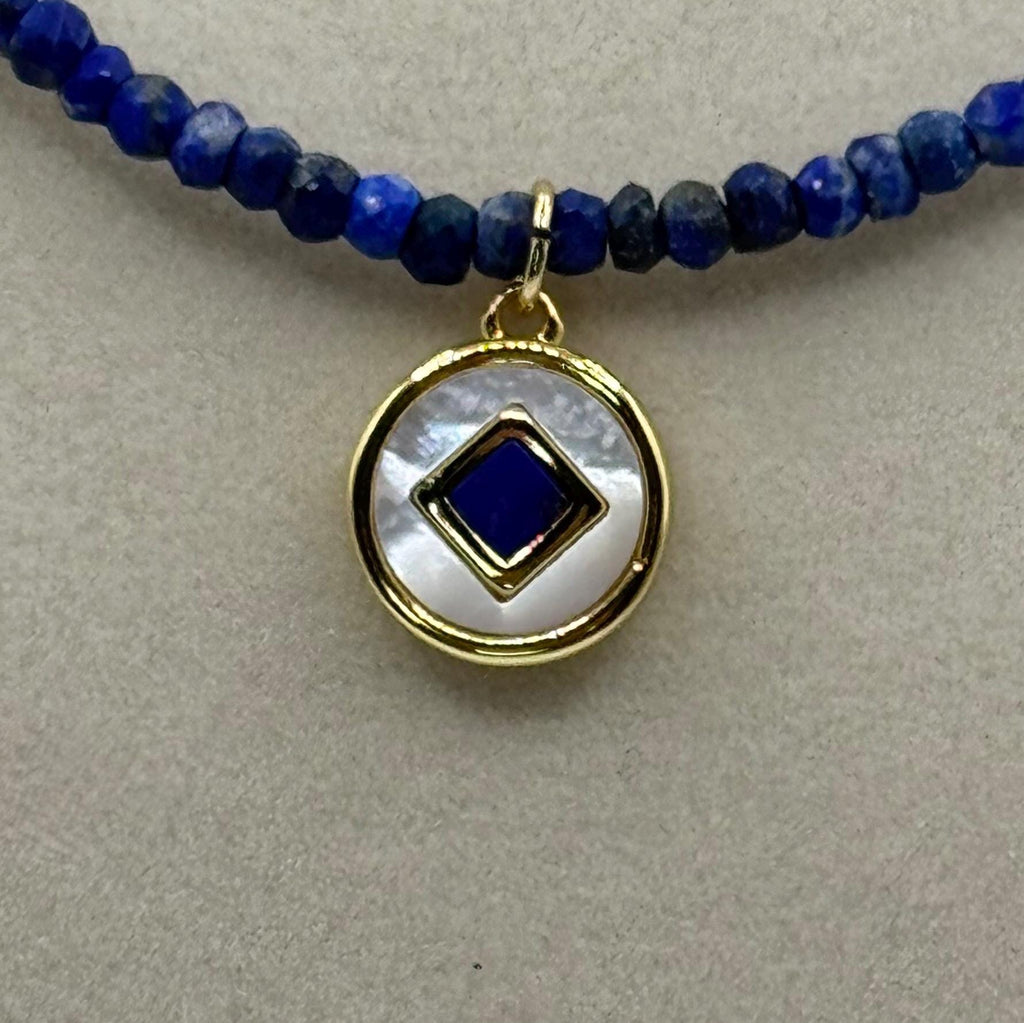 Handmade Lapis Lazuli Beaded Necklace with Freshwater Pearls & Charm
