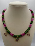 Jade Flat Rounded Dyed (8”x4.5”) Beaded Necklace with Strawberry charms - 17 inches long