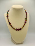 Agate & Tourmaline Stone Necklace: Multicolor Diamond Bead, 18 Inches long