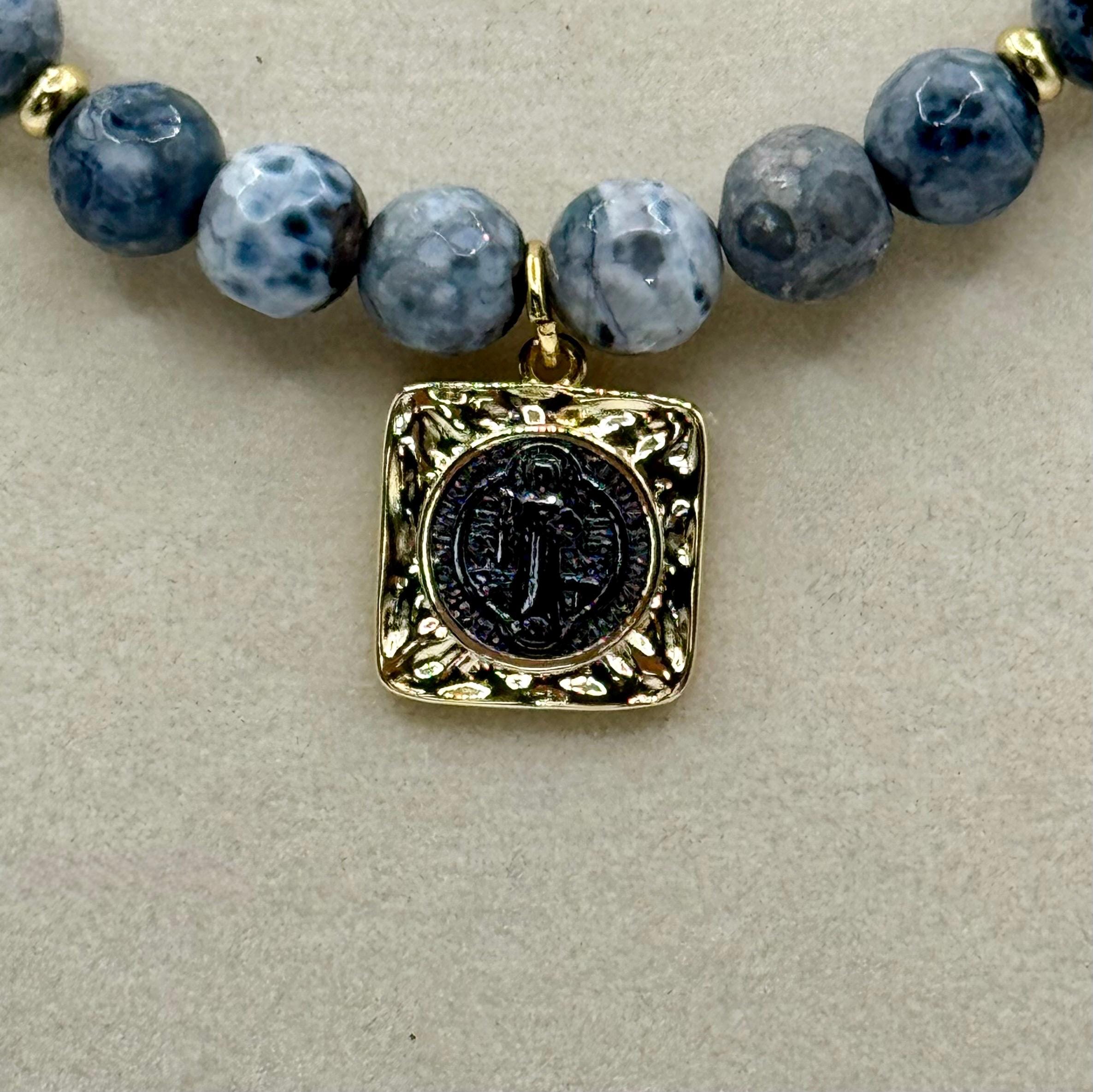 San Benito Charm in an 8mm Jade Beaded Necklace - 16.0 inches long