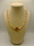 Soft Pink 6mm Jade Beaded Necklace with Amethyst pendant - 18 inches long