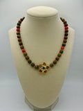 Unakite 8mm Bead with Pink Dyed Quartz & Pendant Necklace – 17 Inches