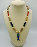 Multi Gemstone Beaded necklace with wood beads accents - 18 inches long