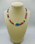 Handmade Colorful Shell Necklace: Cyan Lampwork Fish, 16.5 Inch