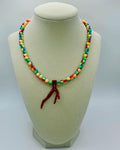 Multicolor rubber 6mm beads necklace with a coral charm - 17.0 inches long