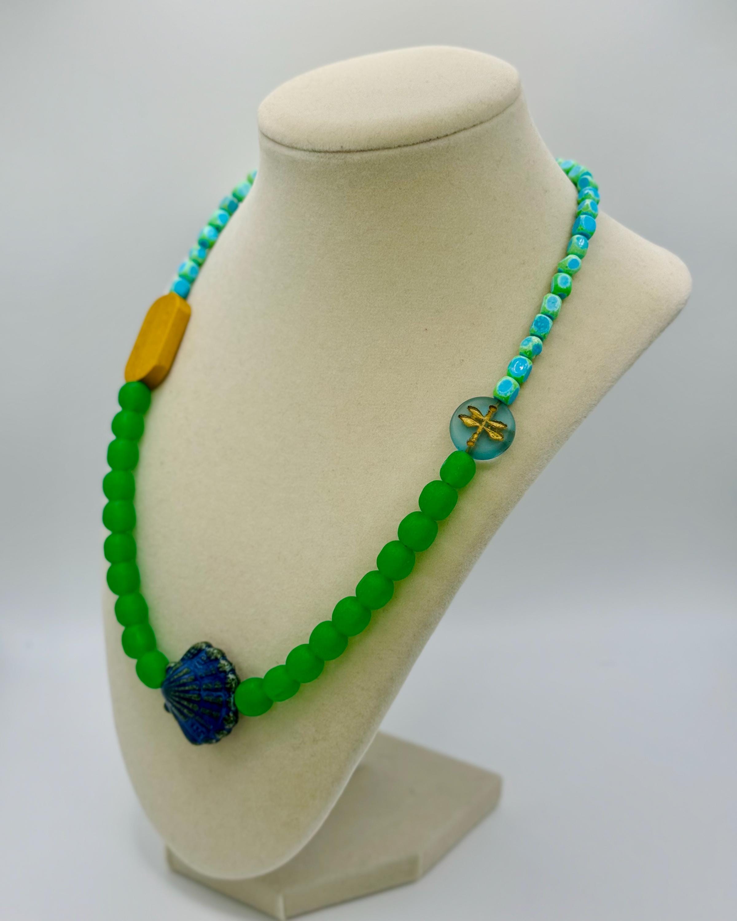Handmade Frosted Resin & Jasper Bead Necklace – Caribbean Vibes