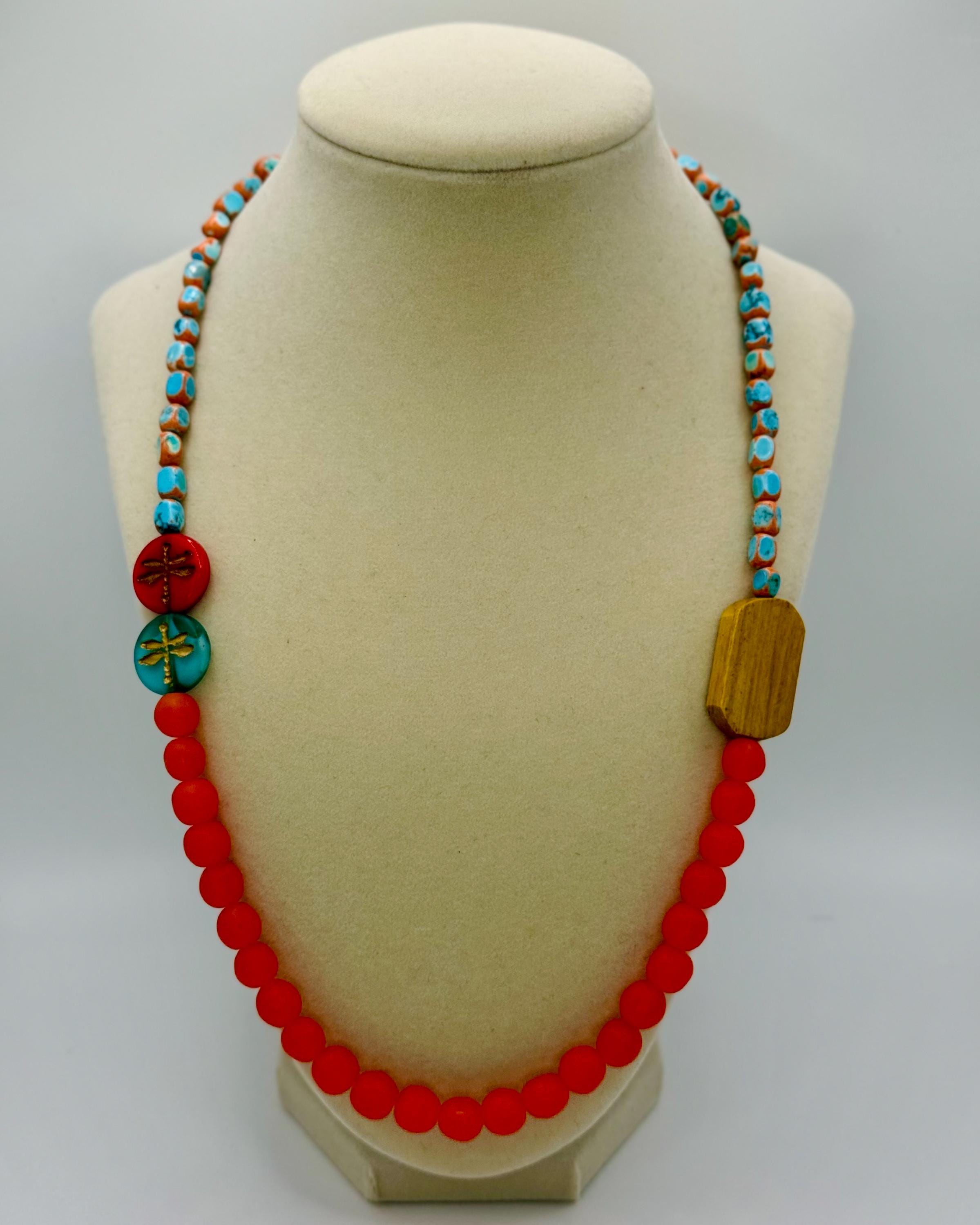 Handmade Frosted Resin & Jasper Bead Necklace – Caribbean Vibes