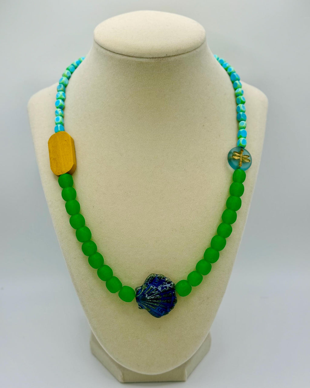 Handmade Frosted Resin & Jasper Bead Necklace – Caribbean Vibes