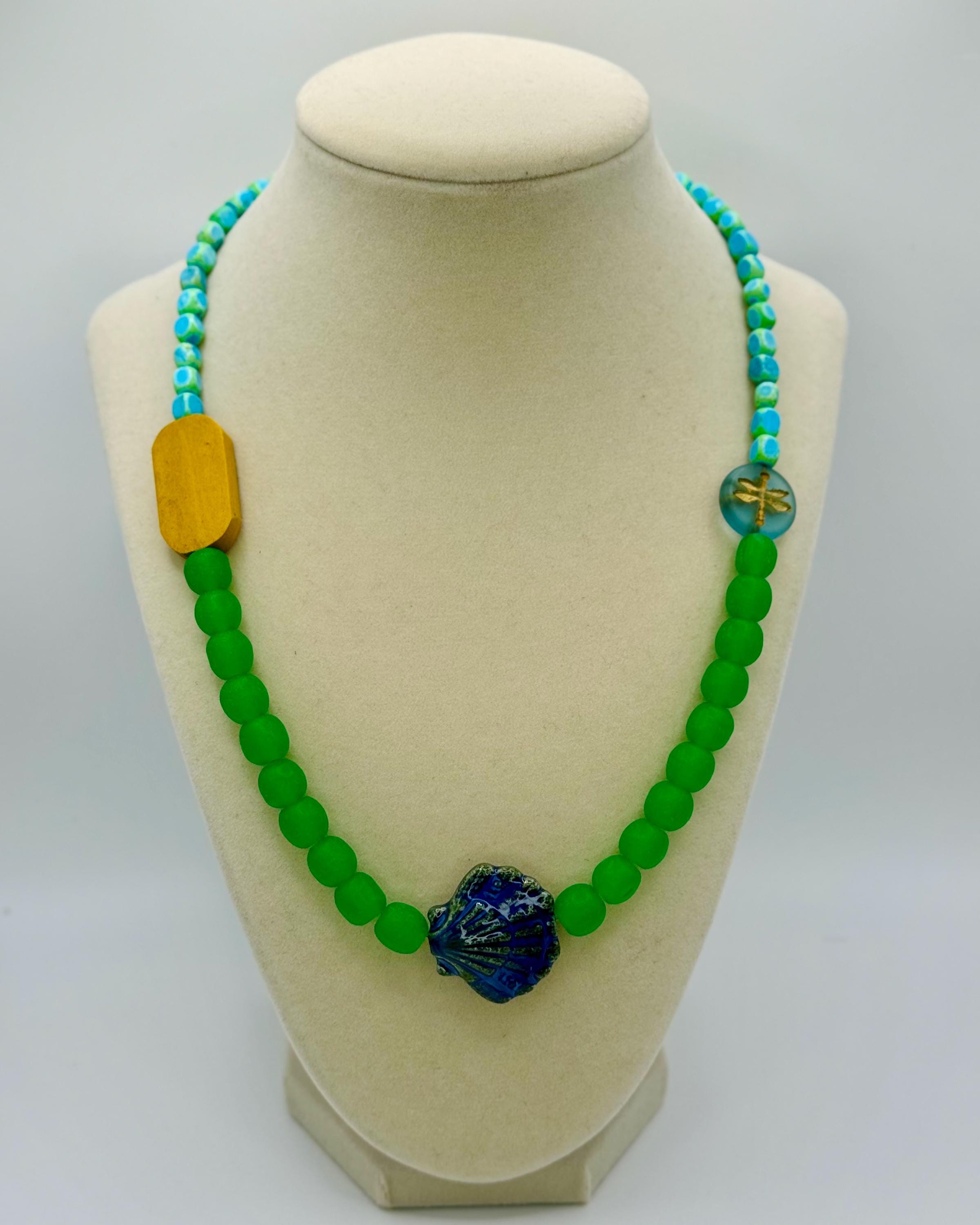 Handmade Frosted Resin & Jasper Bead Necklace – Caribbean Vibes