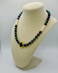 Handmade Lapis Lazuli Beaded Necklace with Freshwater Pearls & Charm