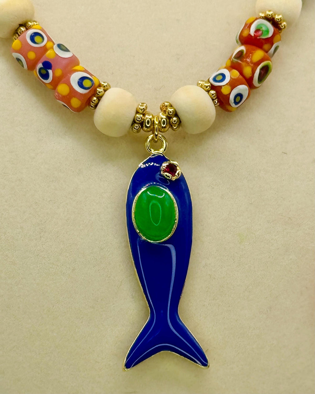 Multi Gemstone Beaded necklace with wood beads accents - 18 inches long
