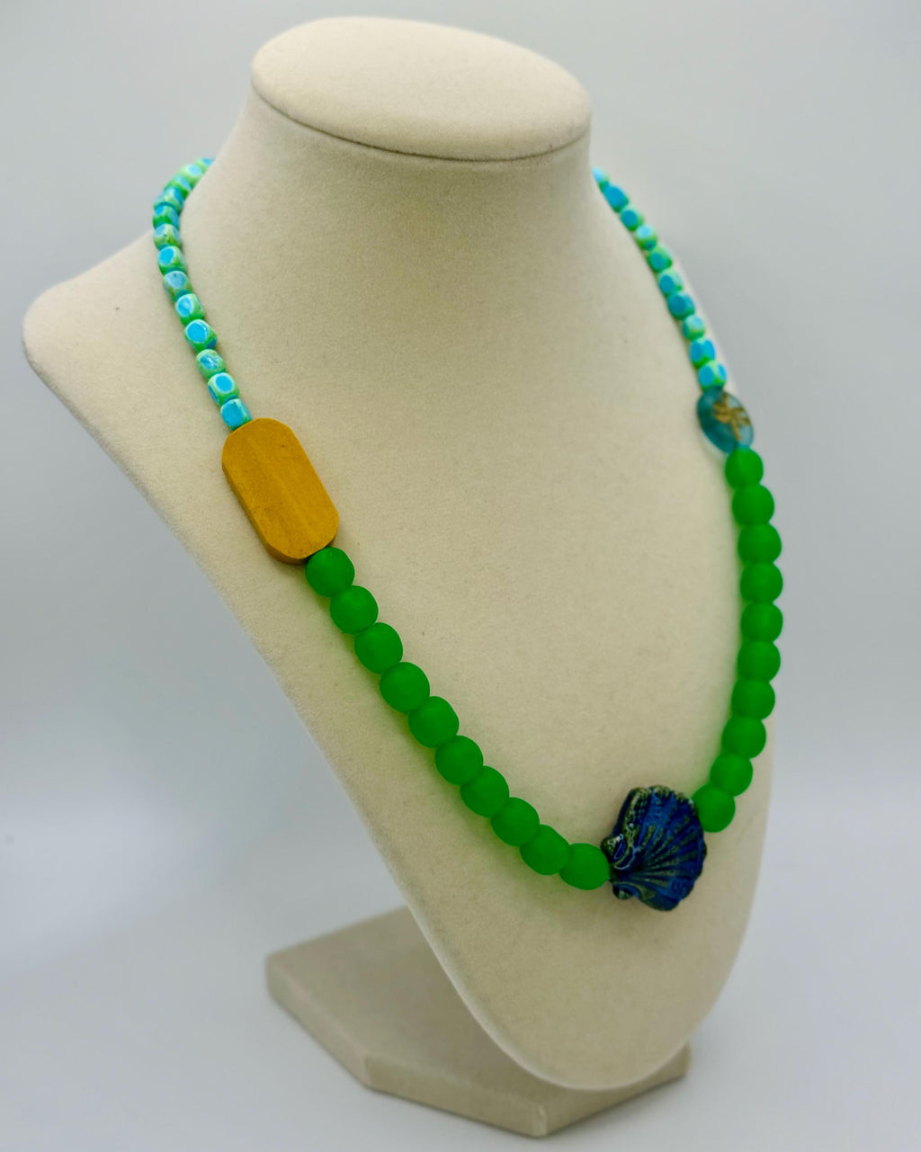 Handmade Frosted Resin & Jasper Bead Necklace – Caribbean Vibes