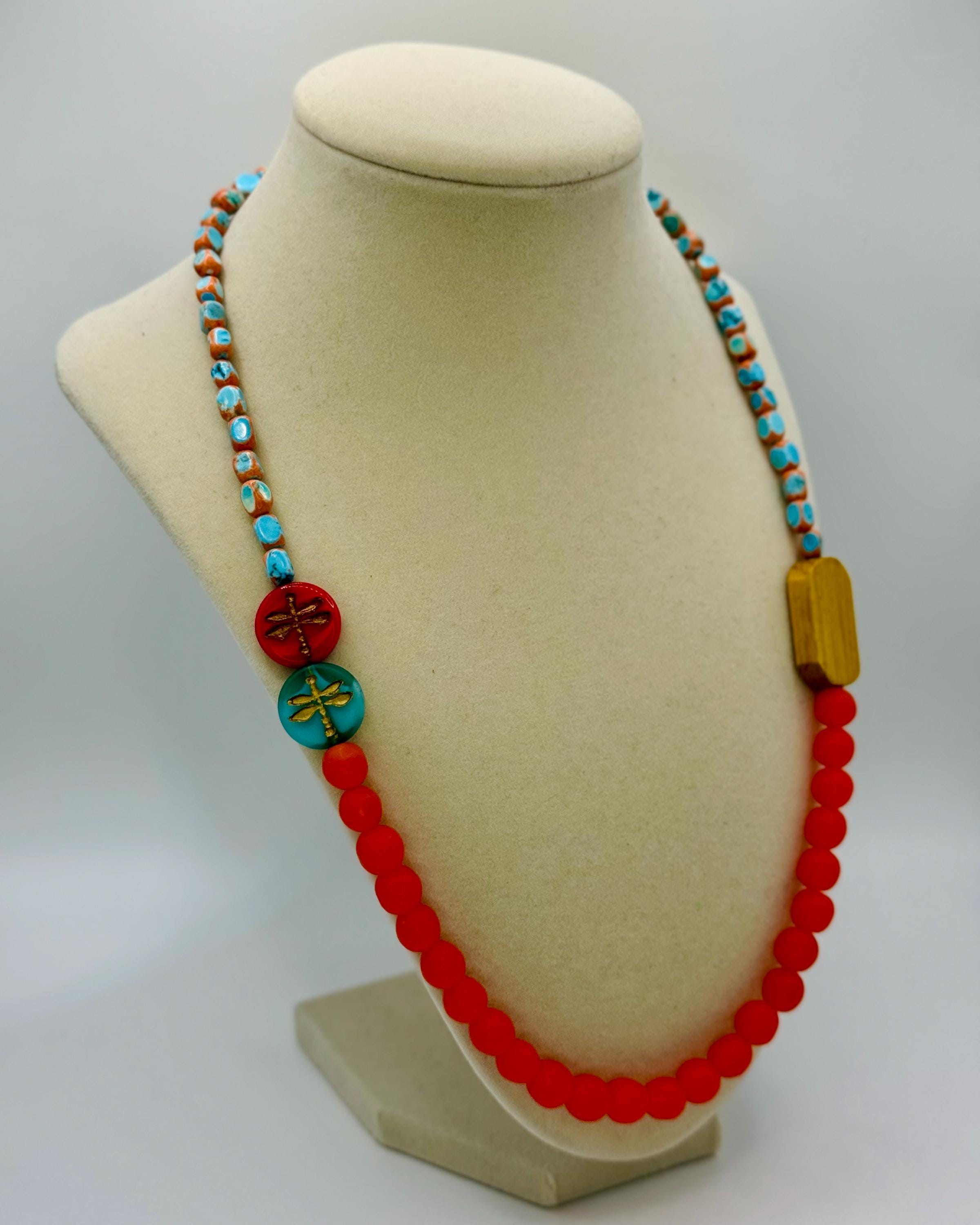 Handmade Frosted Resin & Jasper Bead Necklace – Caribbean Vibes