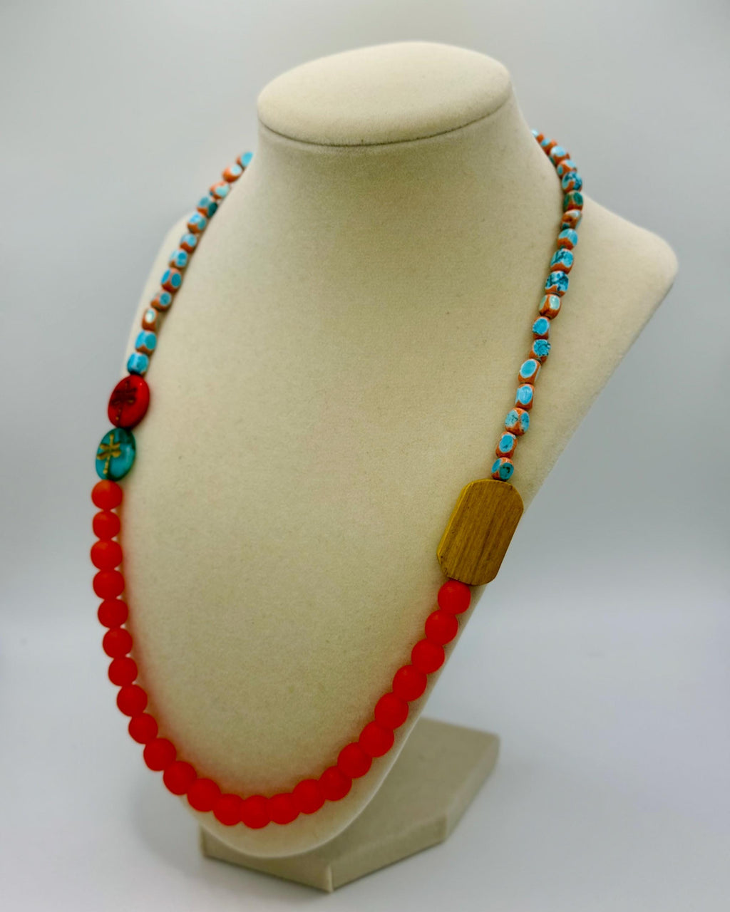 Handmade Frosted Resin & Jasper Bead Necklace – Caribbean Vibes