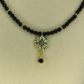 Black Agate Bead Necklace with Gold-Plated Star Link and Zirconia - 16.5” long
