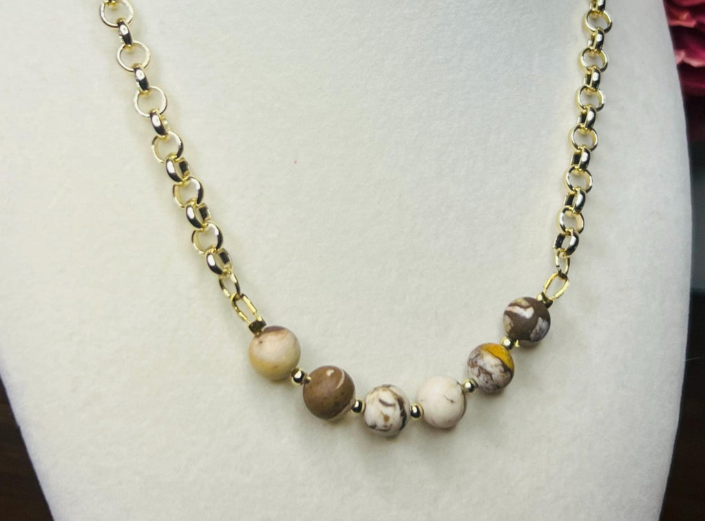 Handmade Frosted Zebra Jasper Necklace – Earthy Chic Beaded Jewelry