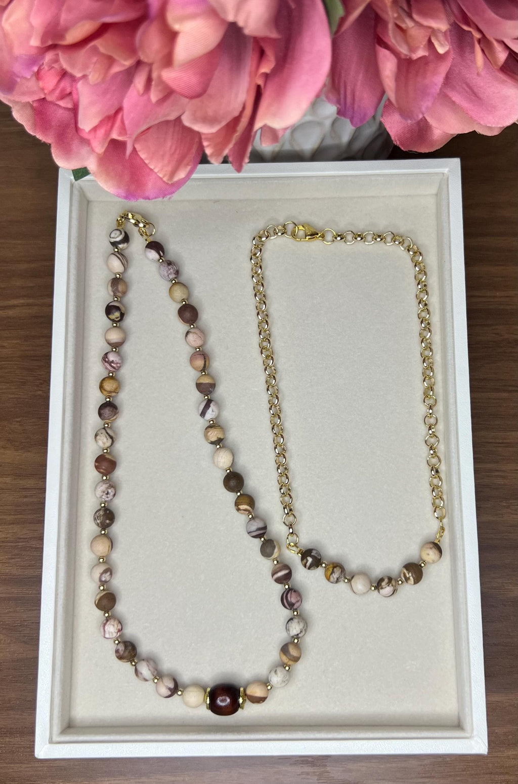 Handmade Frosted Zebra Jasper Necklace – Earthy Chic Beaded Jewelry