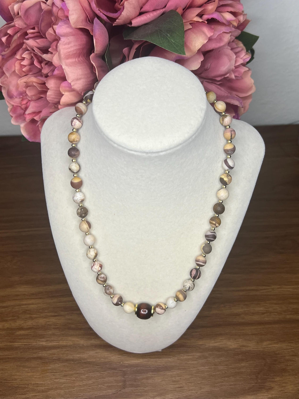 Handmade Frosted Zebra Jasper Necklace – Earthy Chic Beaded Jewelry