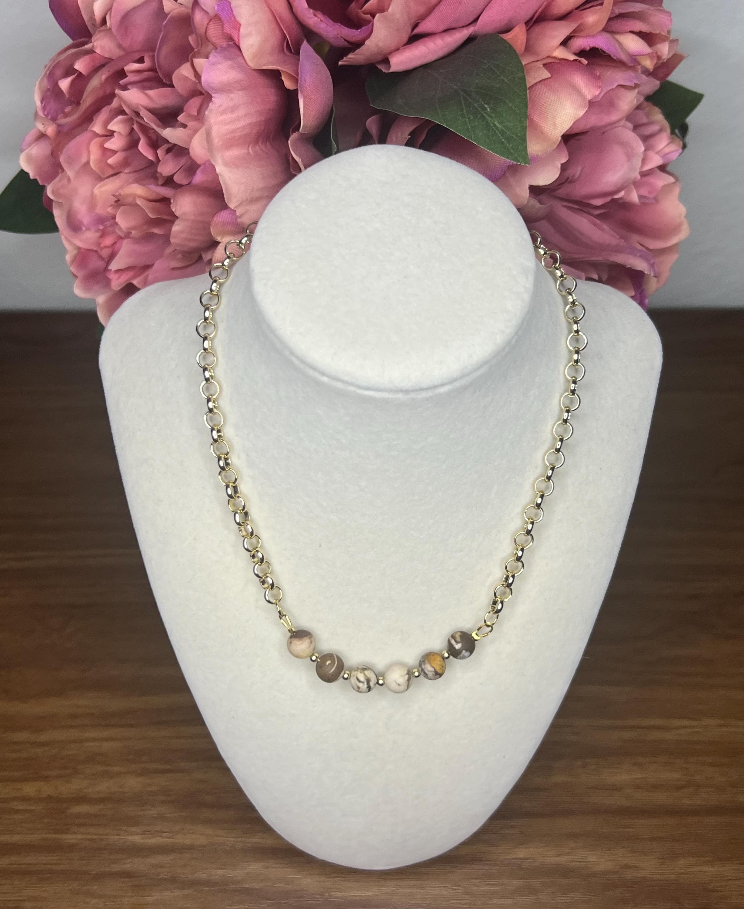 Handmade Frosted Zebra Jasper Necklace – Earthy Chic Beaded Jewelry