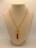 Chic Red Crystals Chain Necklace with matte gold charm - 17 inches long