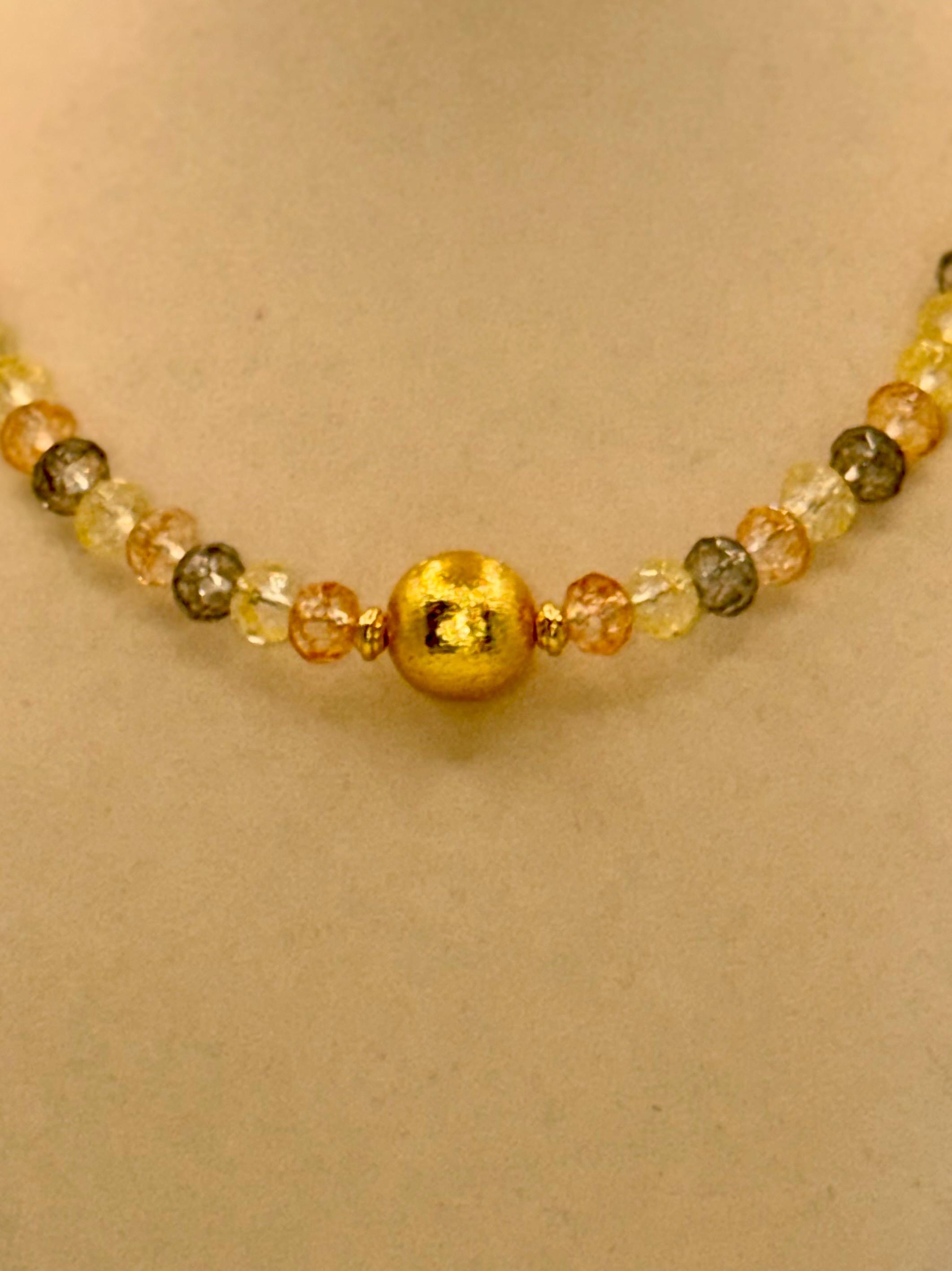 Handmade Crystal Bead Necklace, Gold Centerpiece, Sunset Colors