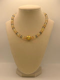 Handmade Crystal Bead Necklace, Gold Centerpiece, Sunset Colors