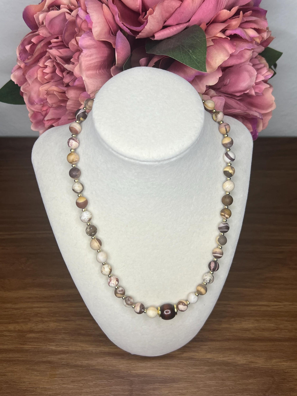 Handmade Frosted Zebra Jasper Necklace – Earthy Chic Beaded Jewelry