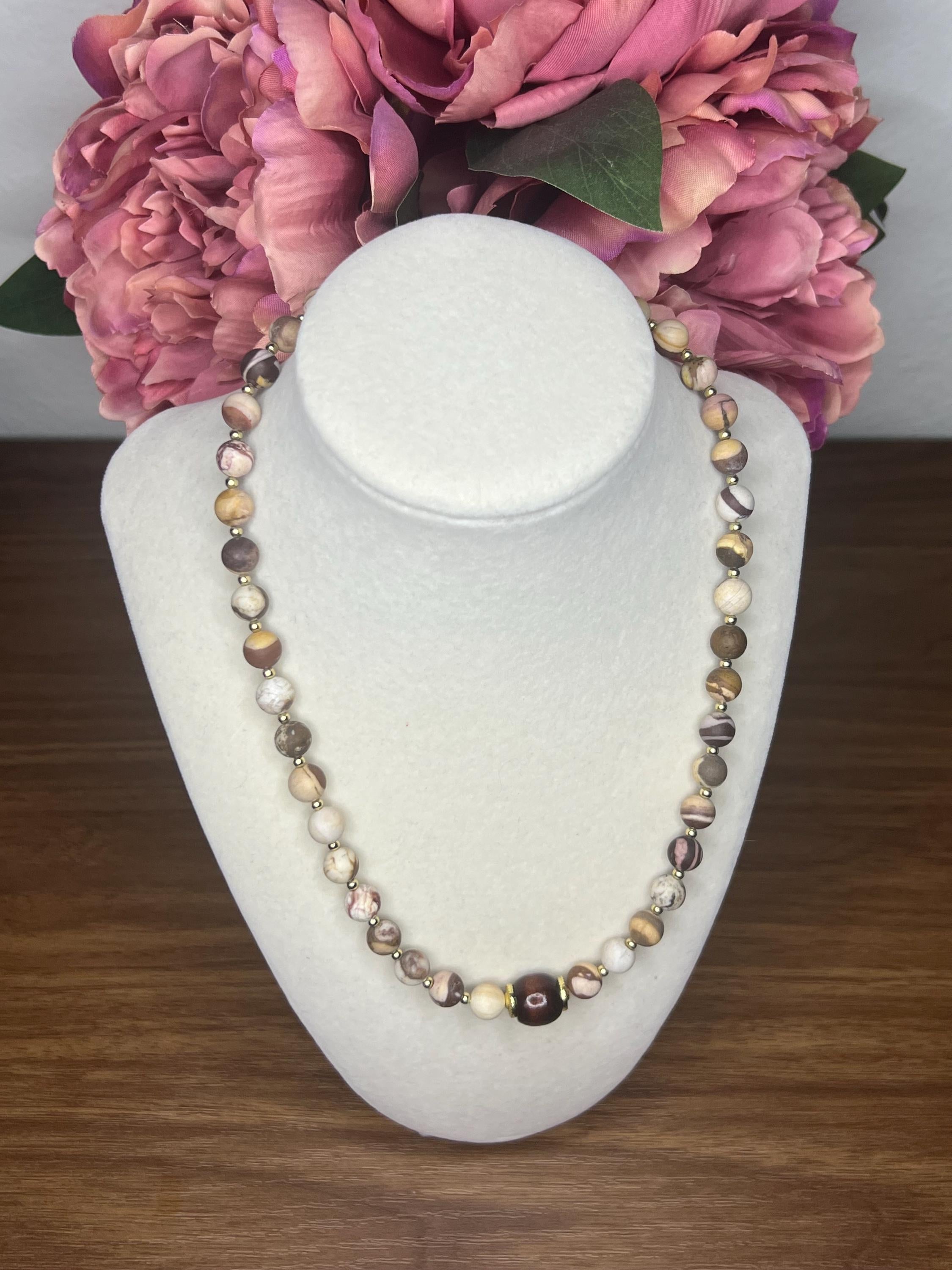 Handmade Frosted Zebra Jasper Necklace – Earthy Chic Beaded Jewelry