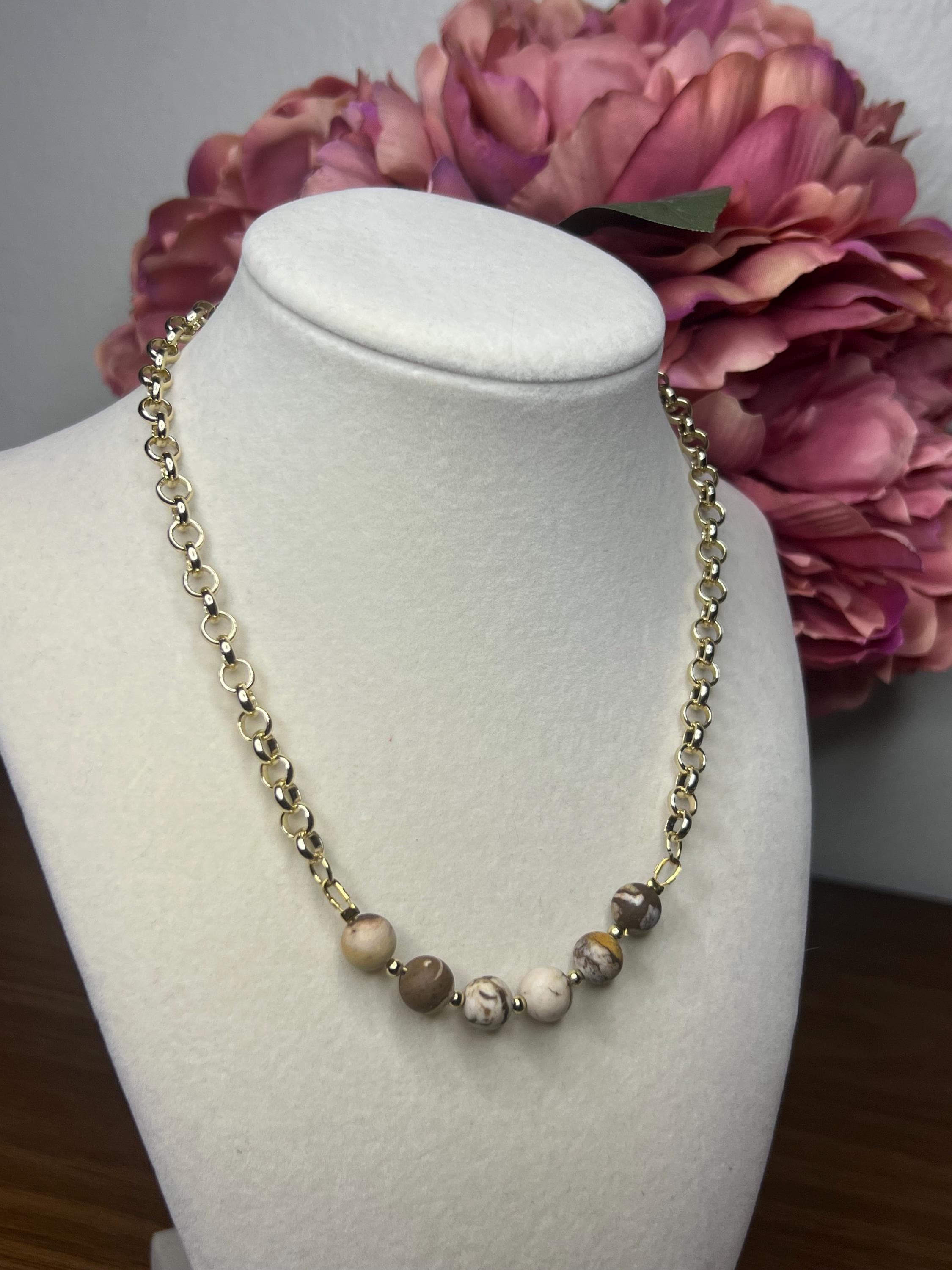 Handmade Frosted Zebra Jasper Necklace – Earthy Chic Beaded Jewelry