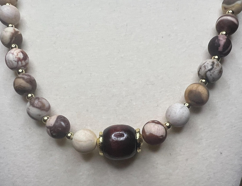 Handmade Frosted Zebra Jasper Necklace – Earthy Chic Beaded Jewelry