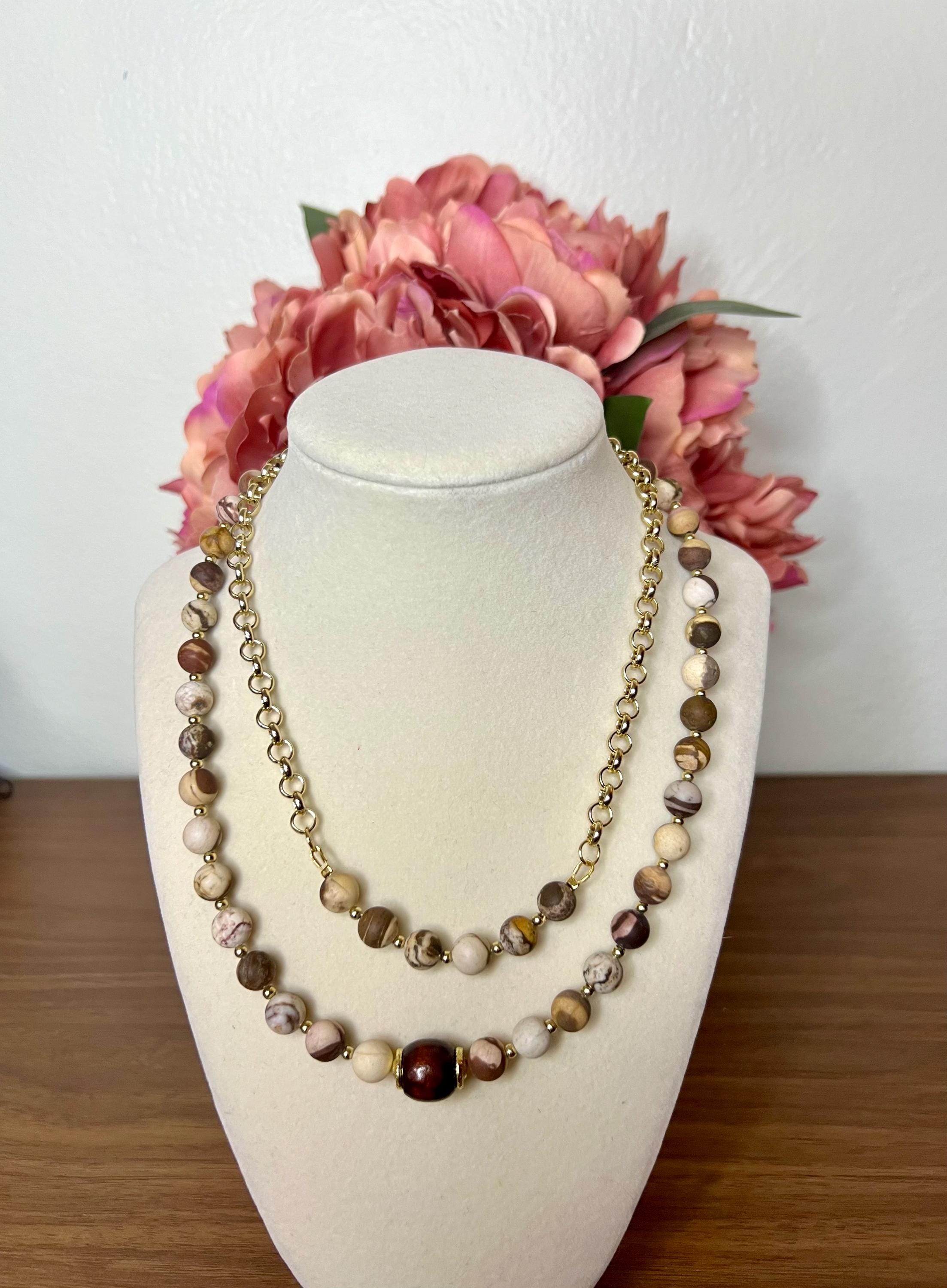 Handmade Frosted Zebra Jasper Necklace – Earthy Chic Beaded Jewelry