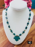 Apatite Nugget & Turquoise Magnesite Necklace – Patina Leaf, Olivine Crystal Beads