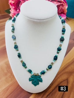 Apatite Nugget & Turquoise Magnesite Necklace – Patina Leaf, Olivine Crystal Beads