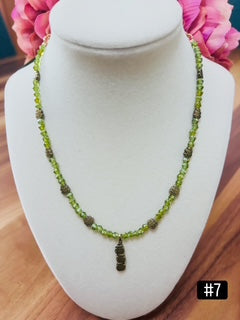Glass Bicone Necklace – Jungle Green Picasso & Bronze Accents